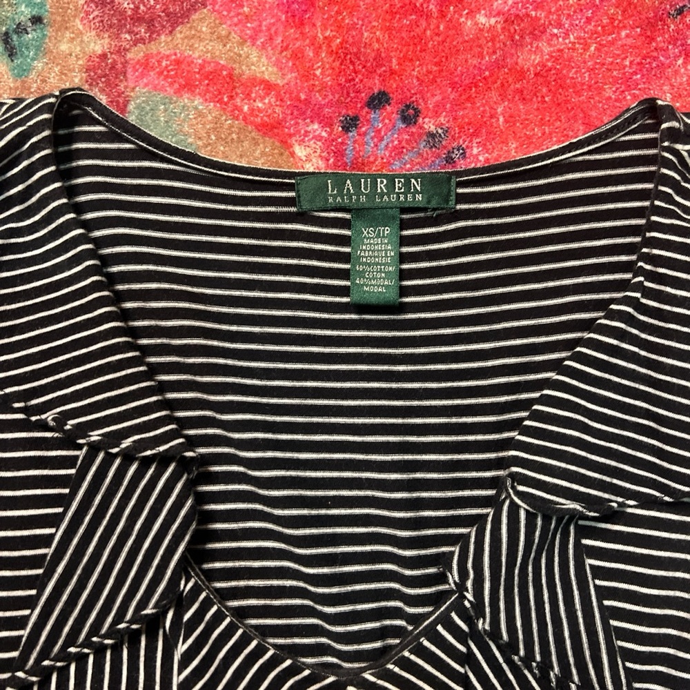 VINTAGE RALPH LAUREN COTTON BLOUSE TOP NAVY SIZE XS